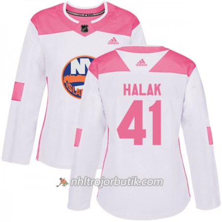 Dame Ishockey New York Islanders Tröja Jaroslav Halak 41 Adidas 2017-2018 Vit Rosa Fashion Authentic